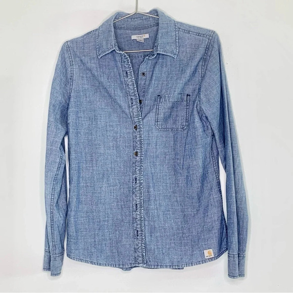 Carhartt chambray collared long sellers button down shirt sz small - Picture 1 of 5